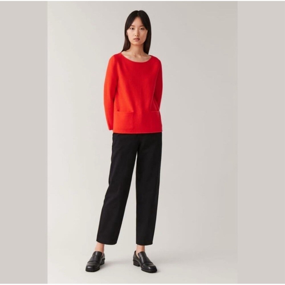 COS 100% Merino Wool Sweater Pockets Red Quiet Luxury Minimalist Capsule Sz M - Picture 3 of 7
